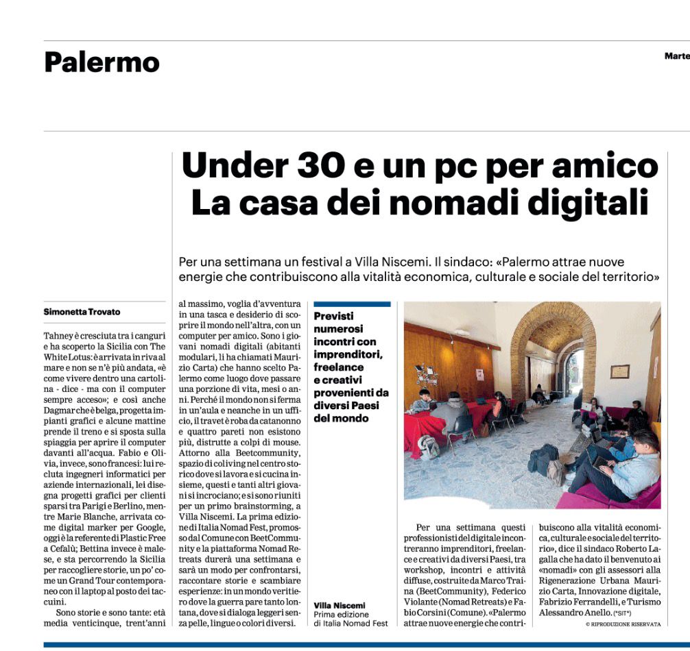 Palermo press review: Under 30 with a laptop as a companion: the home of digital nomads